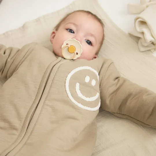 Meyco Baby Smile Slaapzak Met Afritsbare mouw - 90 cm - Slub - Taupe/Offwhite