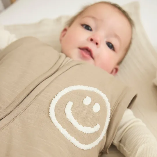 Meyco Baby Smile Slaapzak Met Afritsbare mouw - 90 cm - Slub - Taupe/Offwhite