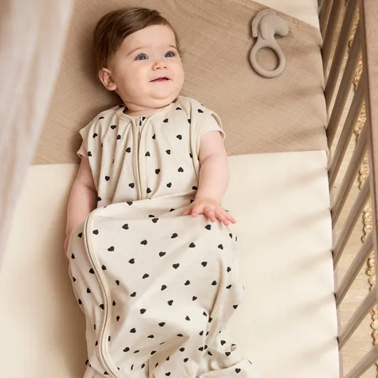 Meyco Baby Sweet Heart Zomerslaapzak - 90 cm - Soft Sand/Black