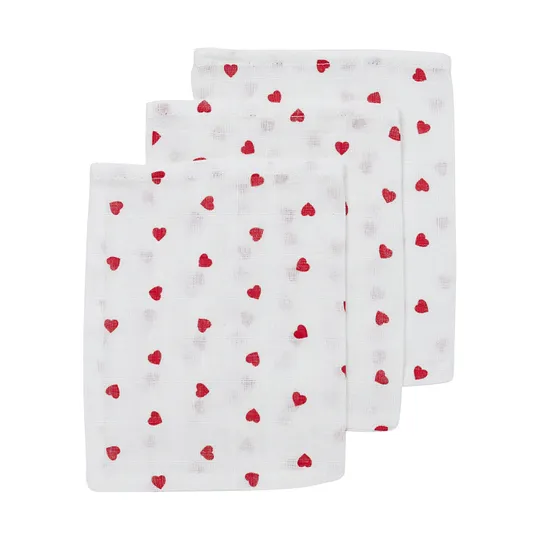 Meyco Baby Washandjes Hydrofiel Sweet Heart Red 20 x 17 cm 3-Pack