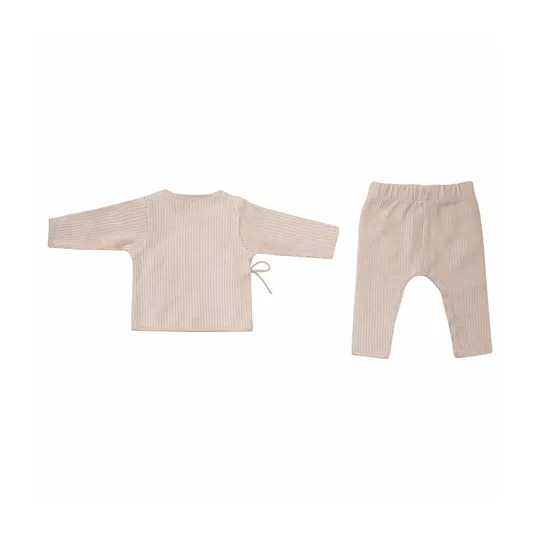 Witlof For Kids Velvet Rib Overslagtruitje + Broekje - Maat 50/56 - Soft Sand