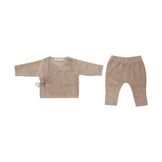 Witlof For Kids Velvet Rib Overslagtruitje + Broekje - Maat 62/68 - Urban Taupe 