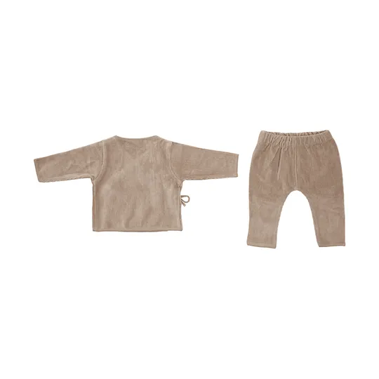 Witlof For Kids Velvet Rib Overslagtruitje + Broekje - Maat 62/68 - Urban Taupe 