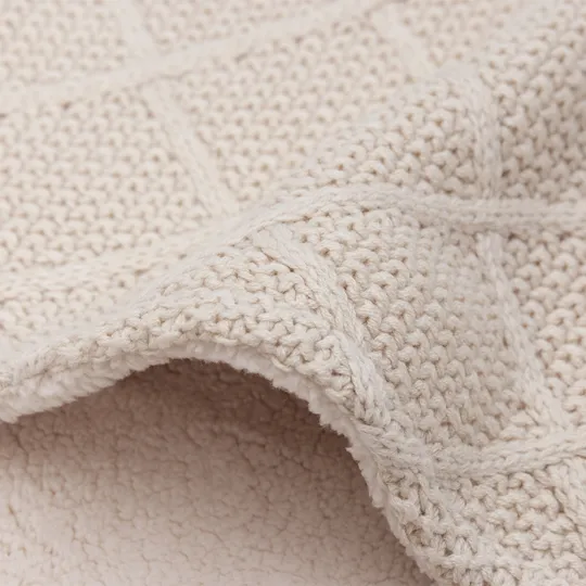 Jollein Check Knit Wiegdeken - 75 x 100 cm - Oatmeal / Teddy Fleece