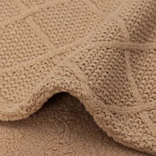 Jollein Check Knit Wiegdeken - 75 x 100 cm - Biscuit / Teddy Fleece 
