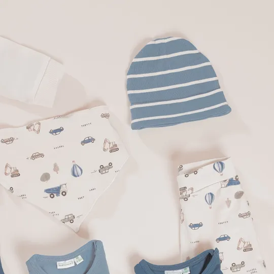 Babylook Striped Rib Muts - Newborn - Faded Denim 