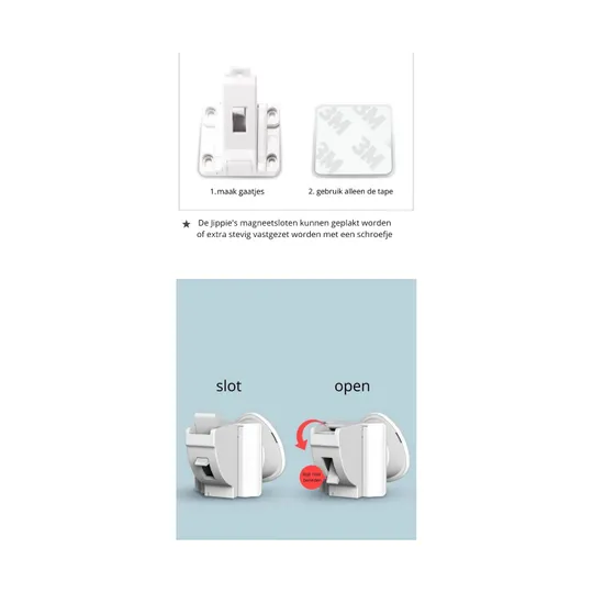 Jippie's Zelfklevend Magneetslot - 4 Stuks + 1 Sleutel 