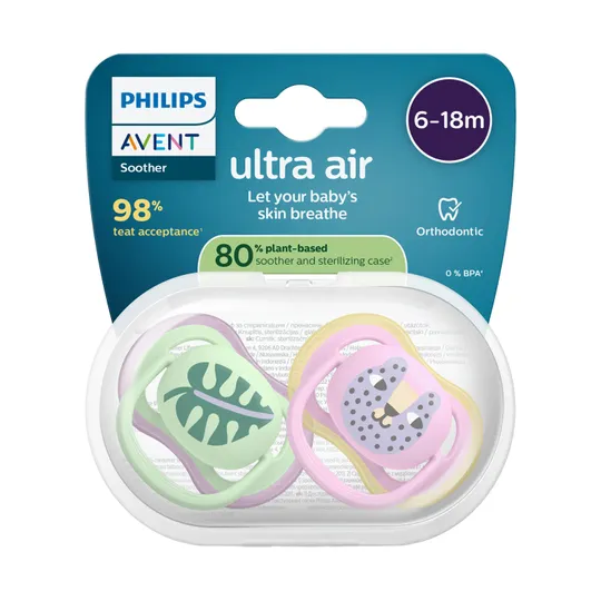 Philips Avent Ultra Air Fopspeen - 6-18 Mnd - 2 Stuks - Plant-based 