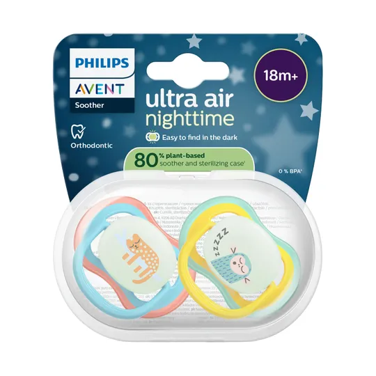 Philips Avent Ultra Air Fopspeen - 18+ Mnd -2 Stuks - Plant-based - Glow In The Dark