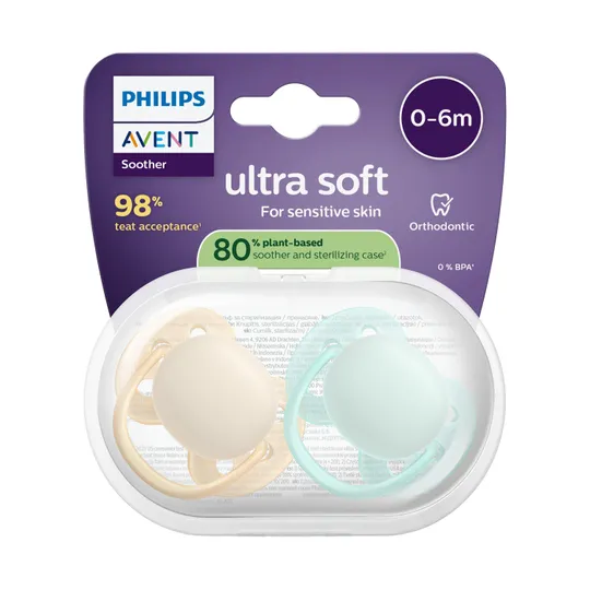 Philips Avent Ultra Soft Fopspeen - 0-6 Mnd - 2 Stuks - Plant-based 