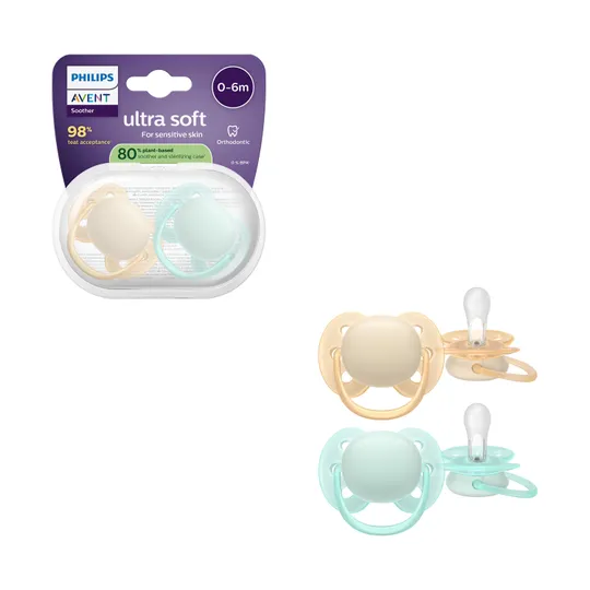 Philips Avent Ultra Soft Fopspeen - 0-6 Mnd - 2 Stuks - Plant-based 