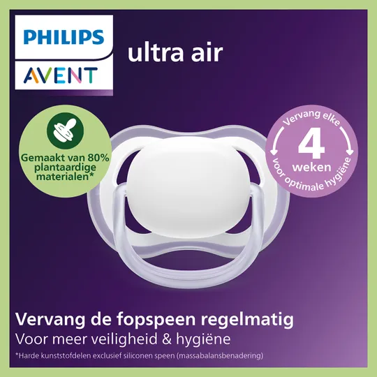 Philips Avent Ultra Air Fopspeen - 0-6 Mnd - 2 Stuks - Plant-based - Glow In The Dark