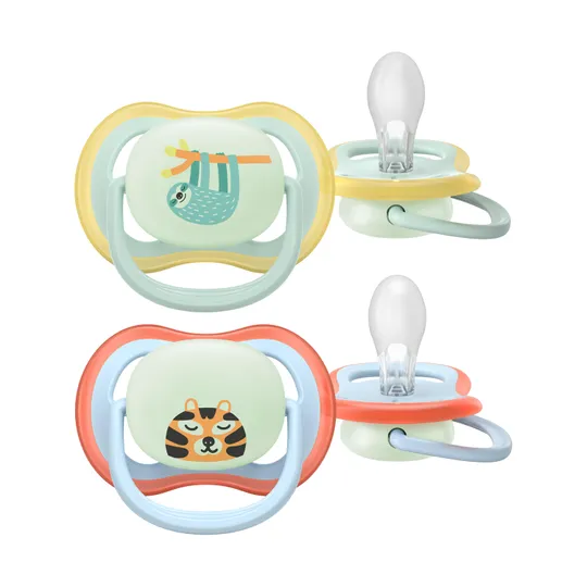 Philips Avent Ultra Air Fopspeen - 0-6 Mnd - 2 Stuks - Plant-based - Glow In The Dark