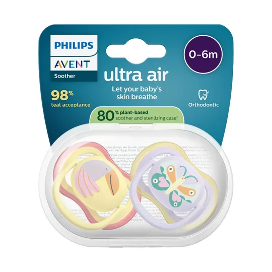 Philips Avent Ultra Air Fopspeen - 0-6 Mnd - 2 Stuks - Plant-Based
