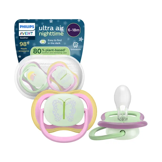 Philips Avent Ultra Air Fopspeen - 6-18 Mnd - 2 Stuks - Plant-based - Glow In The Dark