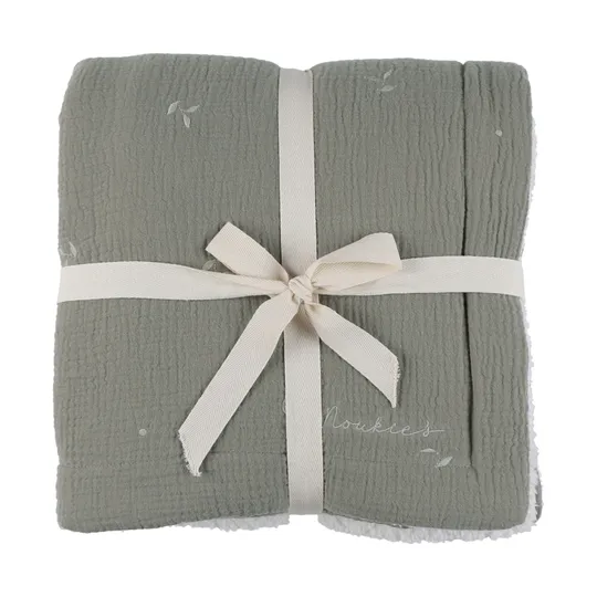 Noukie's F&O Deken - 100 x 140 cm -  Mousseline/Sherpa - Kaki 