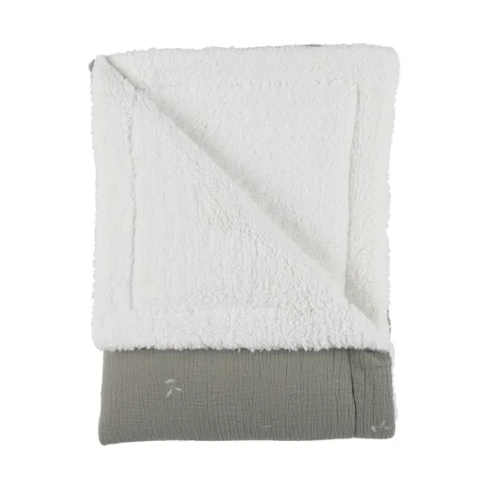 Noukie's F&O Deken - 100 x 140 cm -  Mousseline/Sherpa - Kaki 