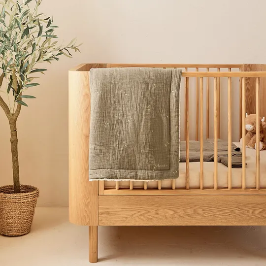 Noukie's F&O Deken - 100 x 140 cm -  Mousseline/Sherpa - Kaki 