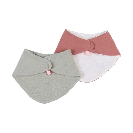 Noukie's F&O Slabbetjes - 2 Stuks - Badstof/Mousseline - Rood/Kaki 