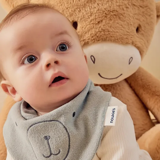 Noukie's F&O Slabbetjes - 2 Stuks - Badstof/Mousseline - Rood/Kaki 