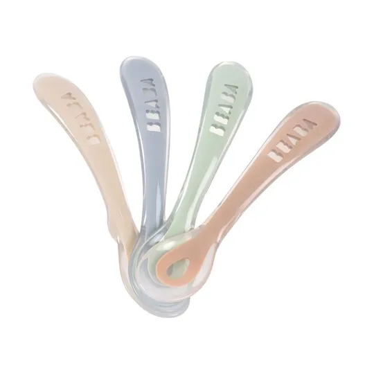 Béaba Set van 4 Siliconenlepels 2de Leeftijd - Natural