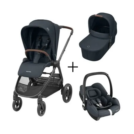 Maxi-Cosi Street+ Kinderwagen 3-in-1 - Essential Graphite (Black Frame + Brown Leather)