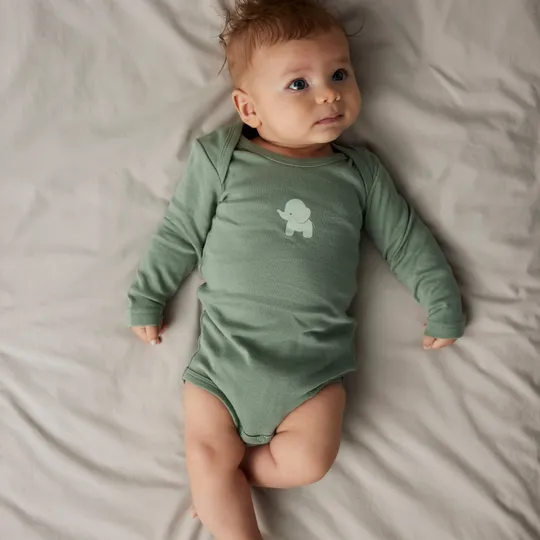 Name It Romper - 3P LS Solid Rib - Elephant