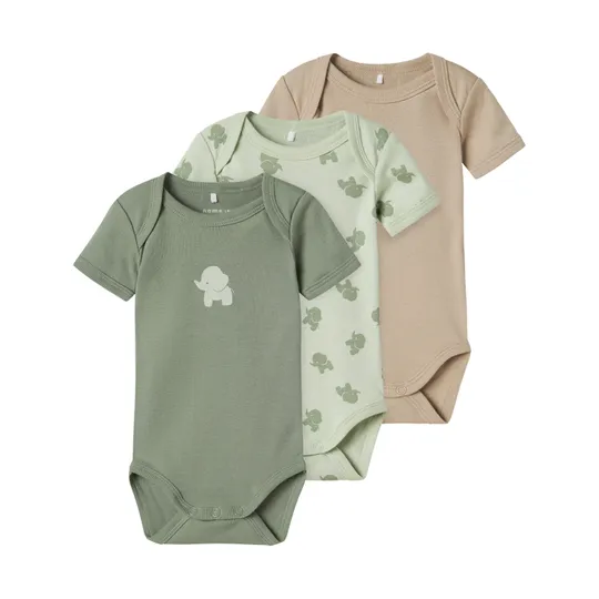 Name It Romper - 3P SS Solid Rib - Elephant