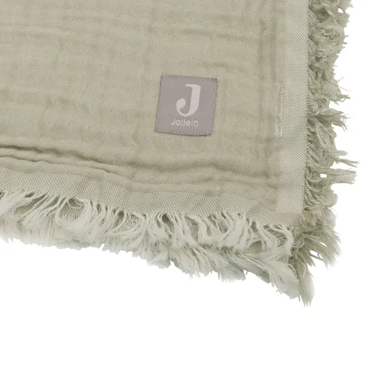 Jollein Ledikantdeken Fringe Olive Green / Ivory GOTS 120 x 120 cm