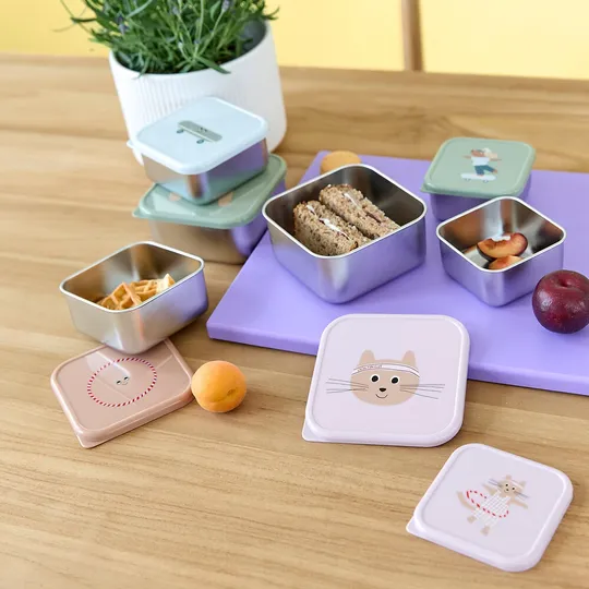 Lässig Tiny Team Cat Snackbox - 3 Stuks - Roestvrijstaal - Paars