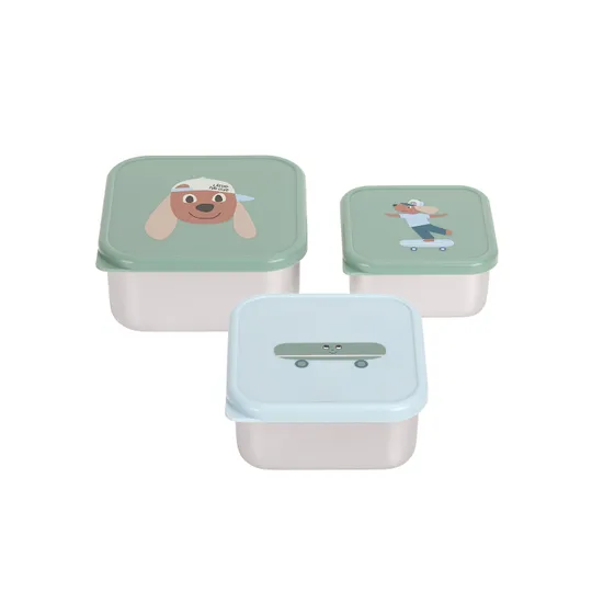 Lässig Tiny Team Dog Snackbox - 3 Stuks - Roestvrijstaal - Groen