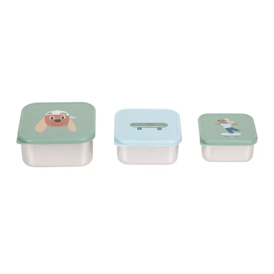 Lässig Tiny Team Dog Snackbox - 3 Stuks - Roestvrijstaal - Groen