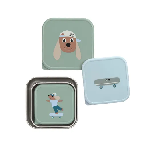 Lässig Tiny Team Dog Snackbox - 3 Stuks - Roestvrijstaal - Groen