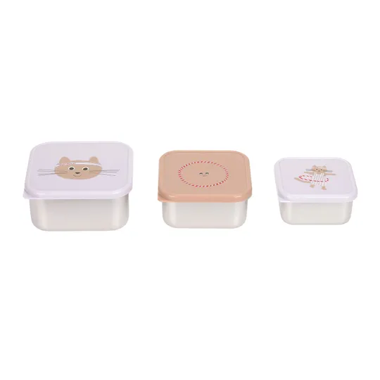 Lässig Tiny Team Cat Snackbox - 3 Stuks - Roestvrijstaal - Paars