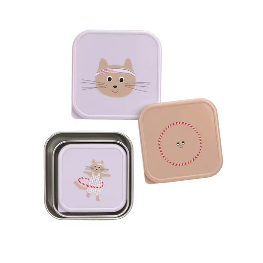 Lässig Tiny Team Cat Snackbox - 3 Stuks - Roestvrijstaal - Paars