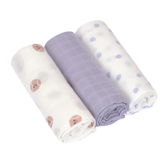 Lässig Tiny Team Swaddle - 3 Stuks - 80 x 80 cm - Heavenly Soft - Pastel Lilac