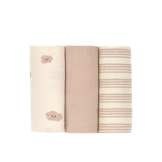 Lässig Tiny Team Swaddle & Burp Doeken - 3 Stuks - 60 x 60 cm - Mushroom 