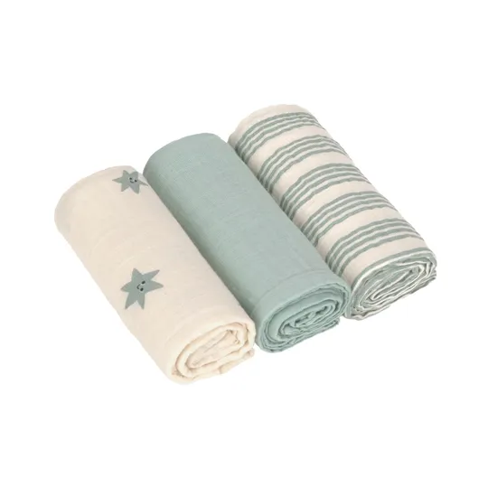 Lässig Tiny Team Swaddle & Burp Doeken - 3 Stuks - 60 x 60 cm - Granite Green