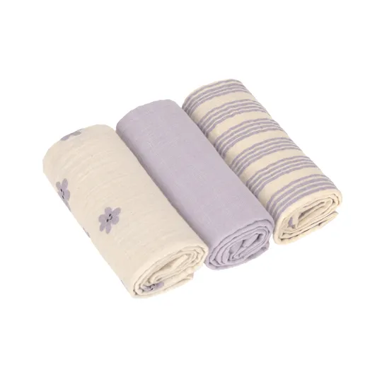 Lässig Tiny Team Swaddle & Burp Doeken - 3 Stuks - 60 x 60 cm - Pastel Lila