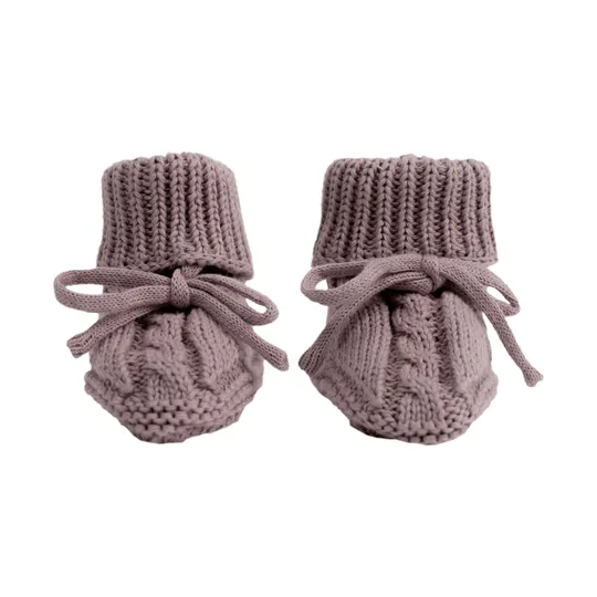 Lodger Gebreide Slofjes Met Kabel - Maat 0-6 Mnd - Rose