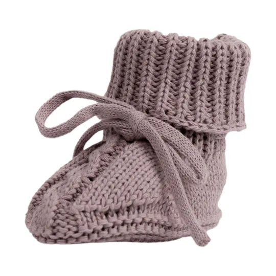 Lodger Gebreide Slofjes Met Kabel - Maat 0-6 Mnd - Rose