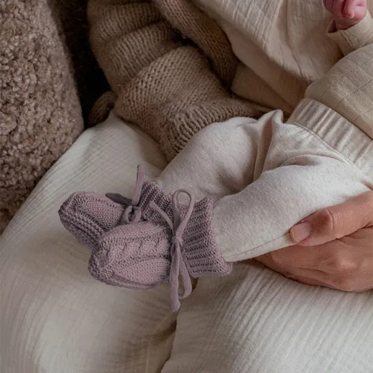 Lodger Gebreide Slofjes Met Kabel - Maat 0-6 Mnd - Rose