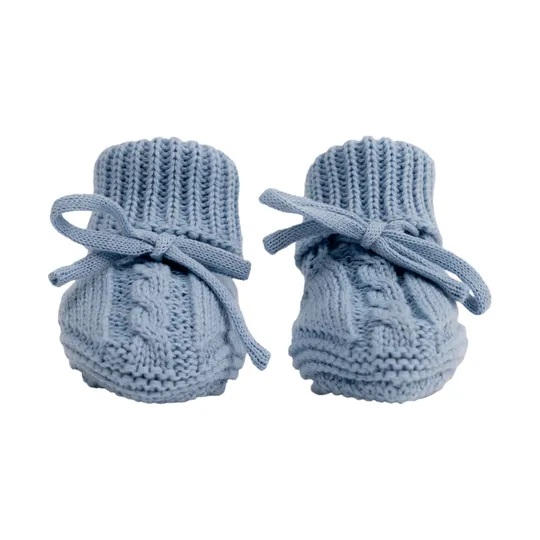 Lodger Gebreide Slofjes Met Kabel - Maat 0-6 Mnd - Blue Fogg