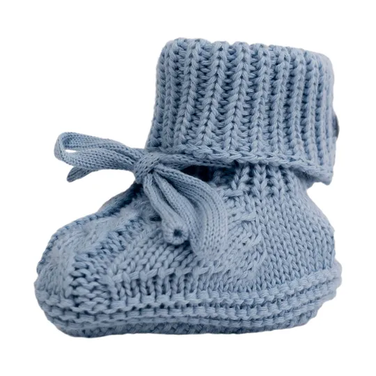 Lodger Gebreide Slofjes Met Kabel - Maat 0-6 Mnd - Blue Fogg