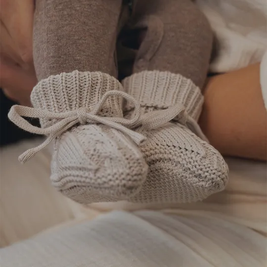 Lodger Gebreide Slofjes Met Kabel - Maat 0-6 Mnd - Birch