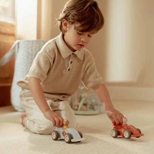 Little Dutch Pullback Racewagens Inclusief Pegdolls – Set van 2 – Hout 