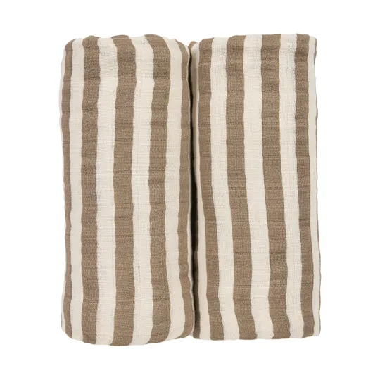 Meyco Baby Fat Stripe Tetra Doeken - 2 Stuks - 120x120 cm - Taupe
