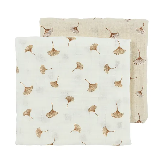 Meyco Baby Gingko Hydrofiele Doeken - 2-Pack - 70x70 cm - Offwhite/Soft Sand 