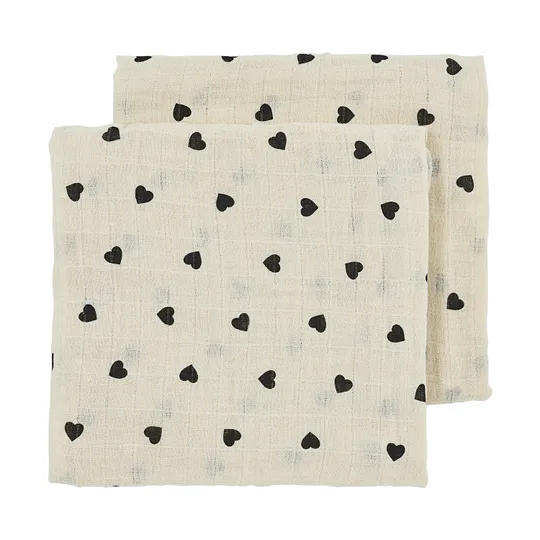 Meyco Baby Sweet Heart Hydrofiele Doeken - 2-Pack - 70x70 cm - Soft Sand/Black