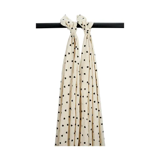 Meyco Baby Sweet Heart Swaddle - 2-pack - Soft Sand/Black - 120x120 cm